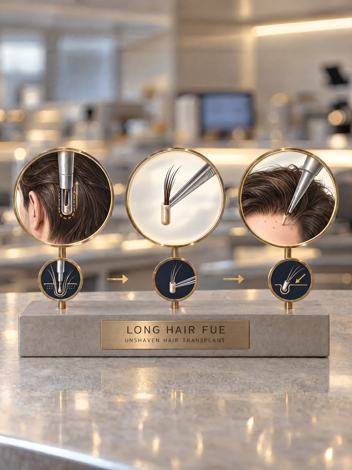 Пациент с волосами полной длины перед извлечением при Long Hair FUE